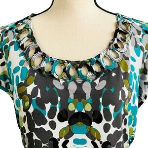 East 5th Turquoise Print Short Sleeve Top​​